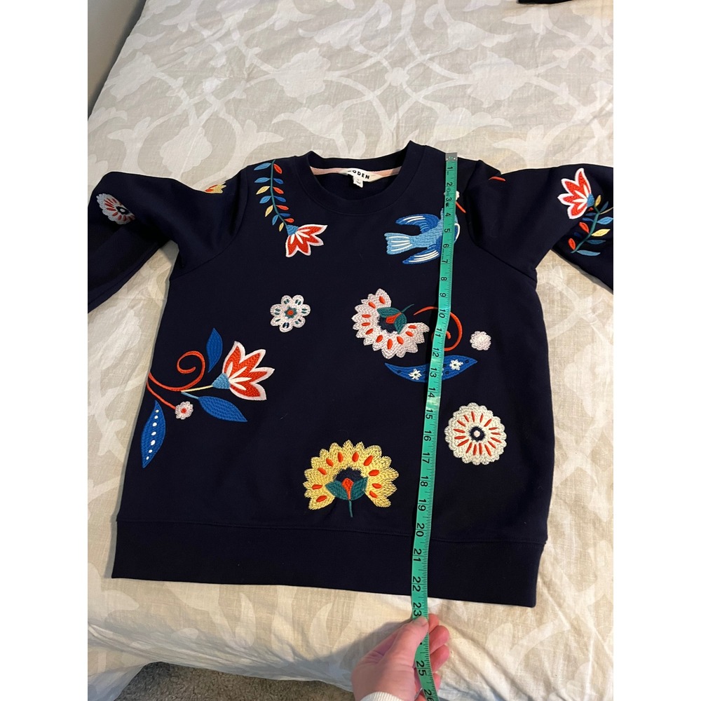 Boden Hannah Embroidered Bird Floral Navy Sweatshirt XS - Picture 7 of 8